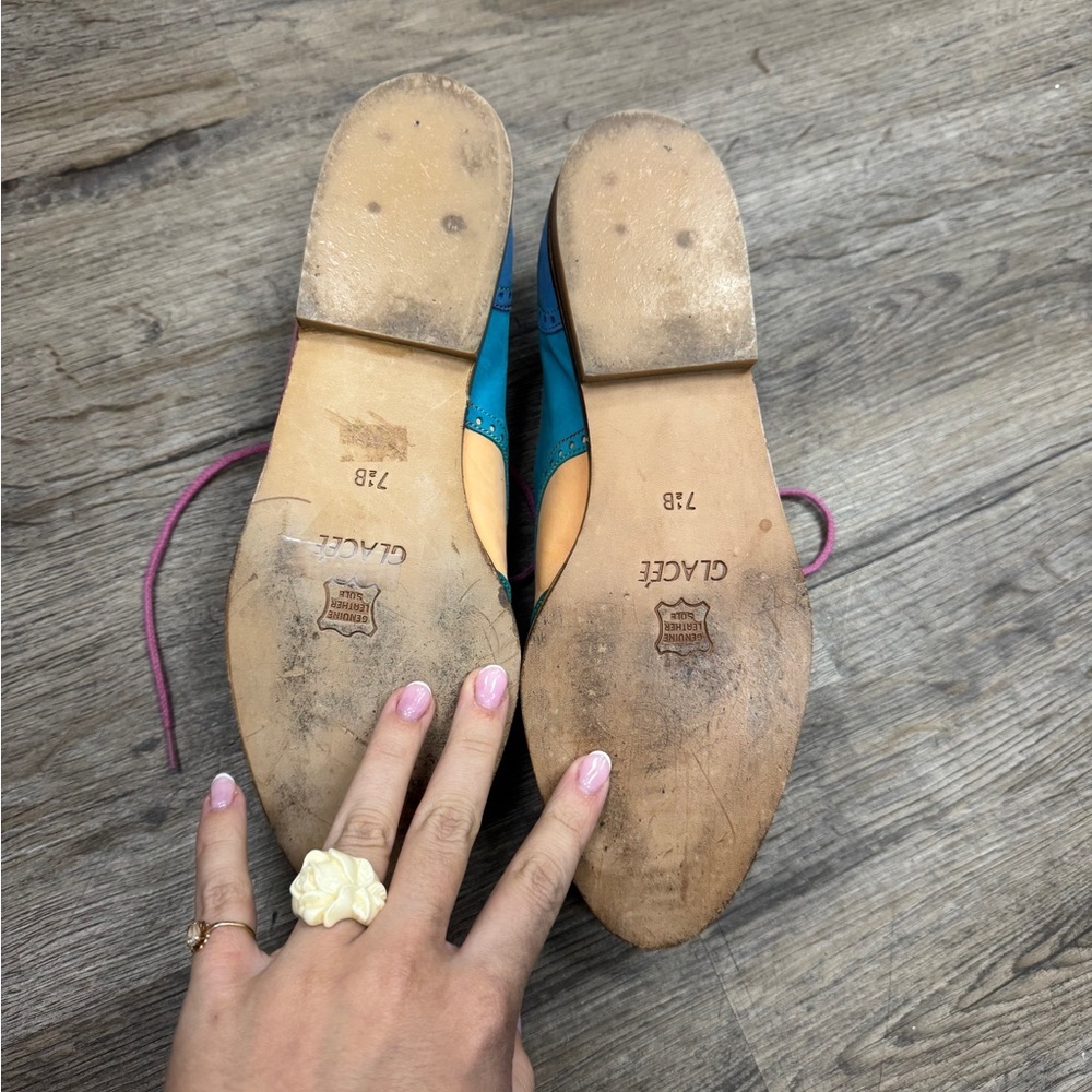 Glacee Blue Pink Flats with Fringe Detail - Picture 4 of 4